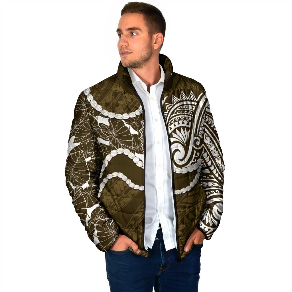 Aloha Hawaii Kalo Pikake Lei Padded Jacket Chest Tattoo Gold Hawaiian Pattern
