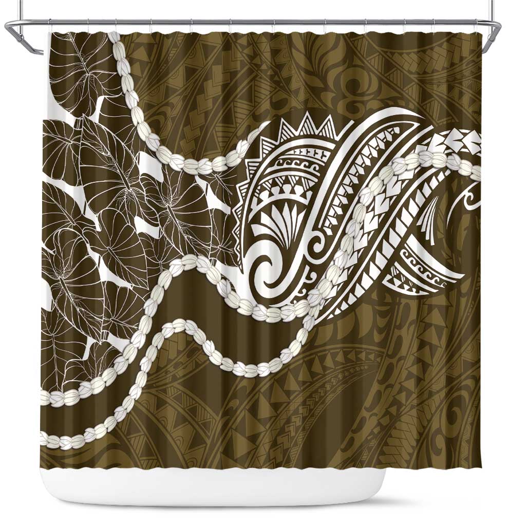 Aloha Hawaii Kalo Pikake Lei Shower Curtain Chest Tattoo Gold Hawaiian Pattern