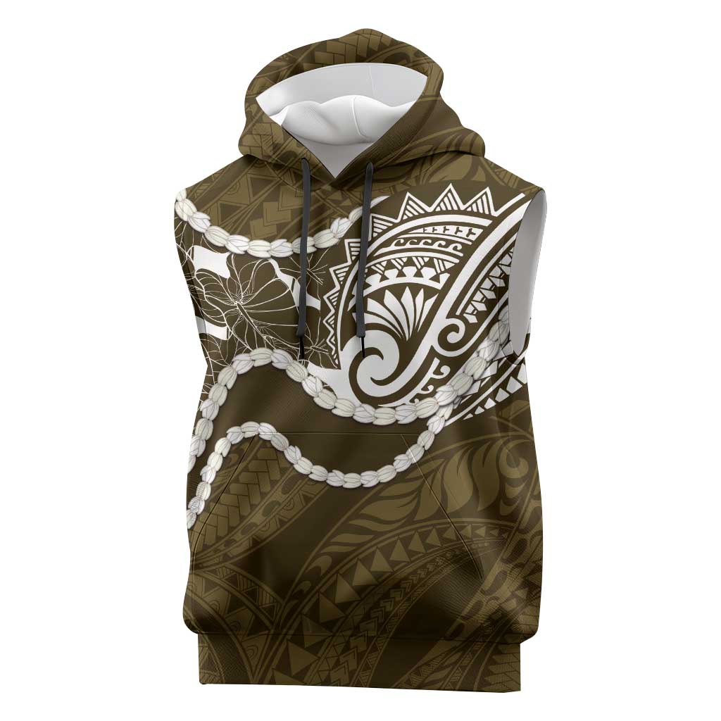 Aloha Hawaii Kalo Pikake Lei Sleeveless Hoodie Chest Tattoo Gold Hawaiian Pattern