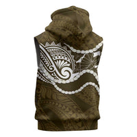 Aloha Hawaii Kalo Pikake Lei Sleeveless Hoodie Chest Tattoo Gold Hawaiian Pattern