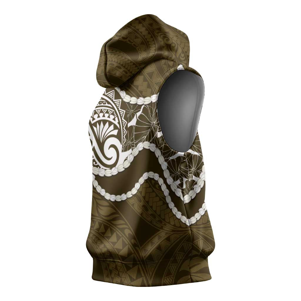 Aloha Hawaii Kalo Pikake Lei Sleeveless Hoodie Chest Tattoo Gold Hawaiian Pattern