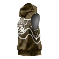 Aloha Hawaii Kalo Pikake Lei Sleeveless Hoodie Chest Tattoo Gold Hawaiian Pattern