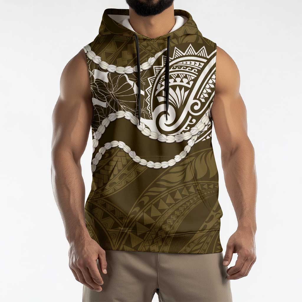 Aloha Hawaii Kalo Pikake Lei Sleeveless Hoodie Chest Tattoo Gold Hawaiian Pattern