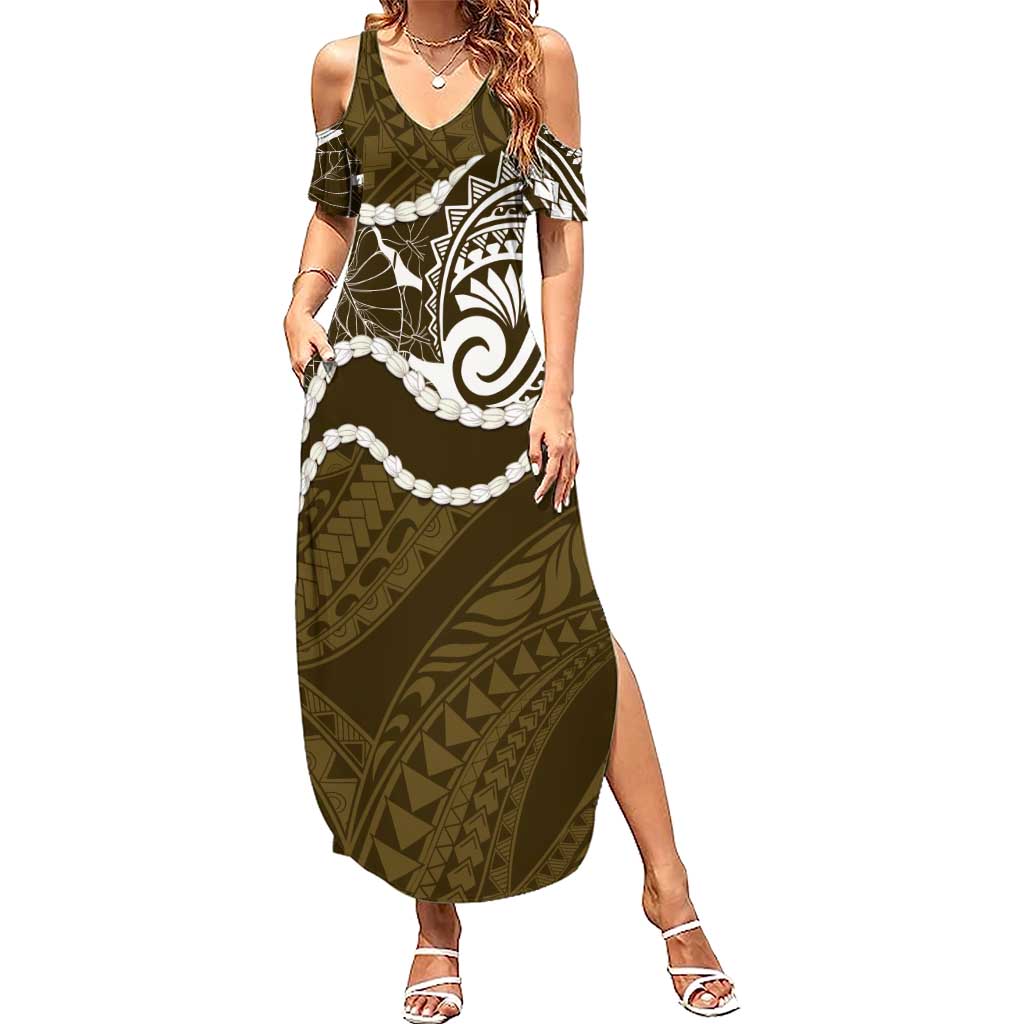 Aloha Hawaii Kalo Pikake Lei Summer Maxi Dress Chest Tattoo Gold Hawaiian Pattern