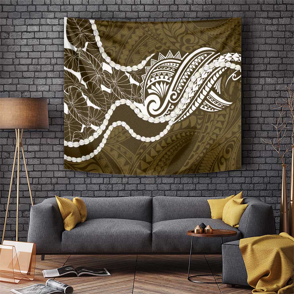 Aloha Hawaii Kalo Pikake Lei Tapestry Chest Tattoo Gold Hawaiian Pattern