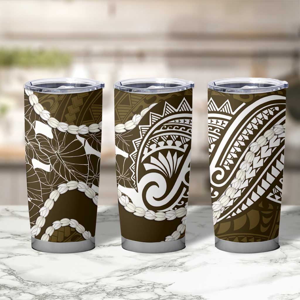 Aloha Hawaii Kalo Pikake Lei Tumbler Cup Chest Tattoo Gold Hawaiian Pattern