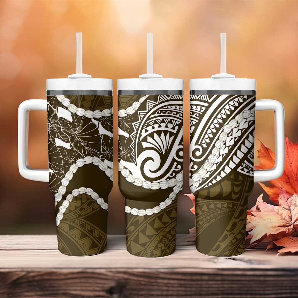 Aloha Hawaii Kalo Pikake Lei Tumbler With Handle Chest Tattoo Gold Hawaiian Pattern