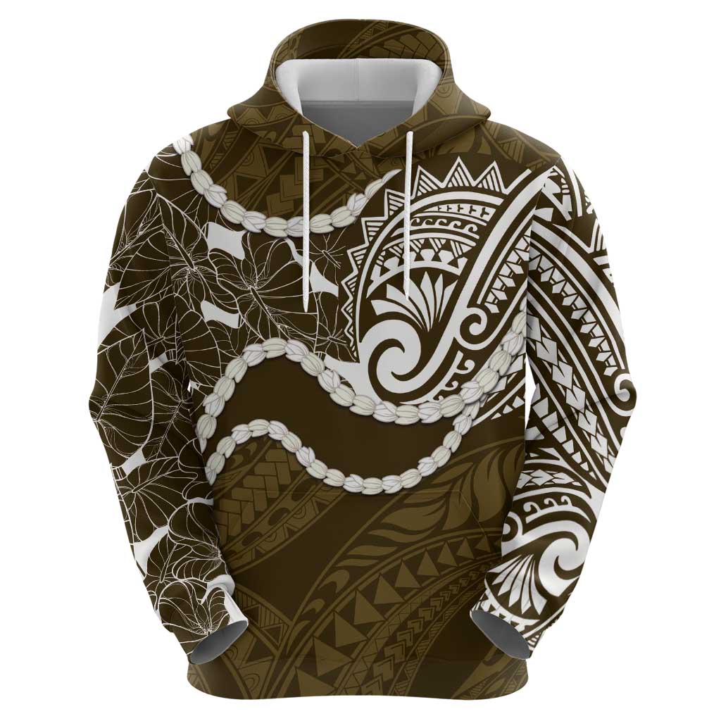 Aloha Hawaii Kalo Pikake Lei Zip Hoodie Chest Tattoo Gold Hawaiian Pattern LT14 - Polynesian Pride