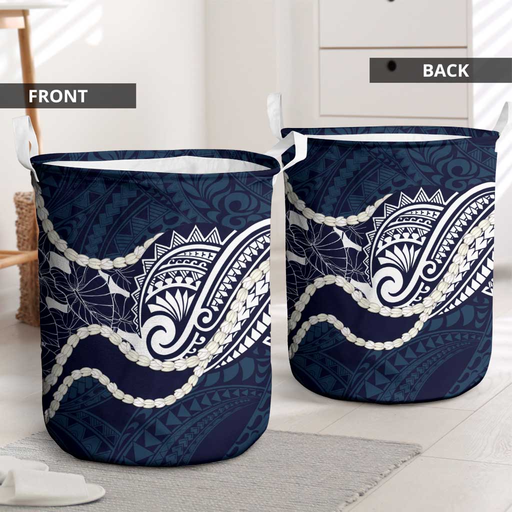 Aloha Hawaii Kalo Pikake Lei Laundry Basket Chest Tattoo Oxford Blue Hawaiian Pattern LT14 - Polynesian Pride