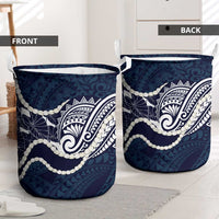 Aloha Hawaii Kalo Pikake Lei Laundry Basket Chest Tattoo Oxford Blue Hawaiian Pattern LT14 - Polynesian Pride