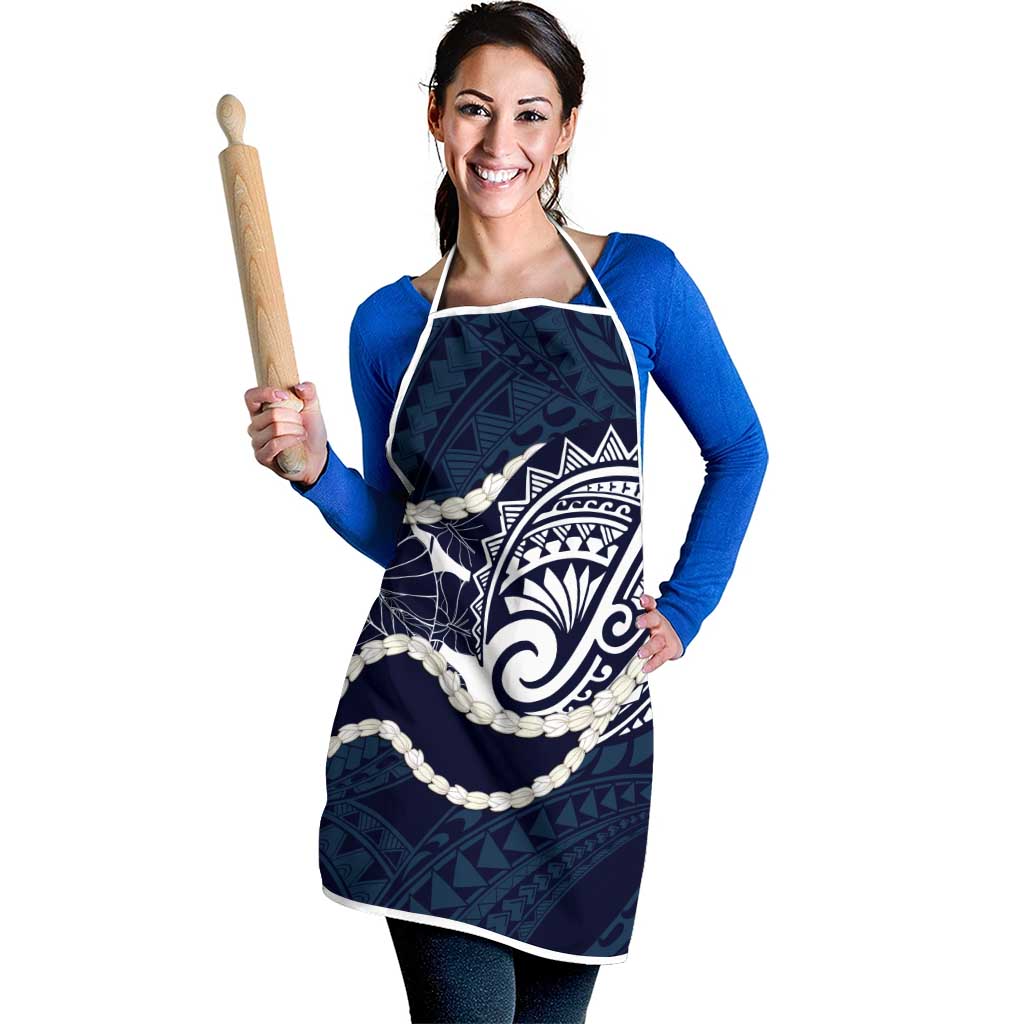 Aloha Hawaii Kalo Pikake Lei Apron Chest Tattoo Oxford Blue Hawaiian Pattern LT14 - Polynesian Pride