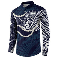 Aloha Hawaii Kalo Pikake Lei Button Sweatshirt Chest Tattoo Oxford Blue Hawaiian Pattern