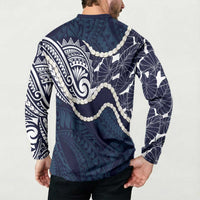 Aloha Hawaii Kalo Pikake Lei Button Sweatshirt Chest Tattoo Oxford Blue Hawaiian Pattern