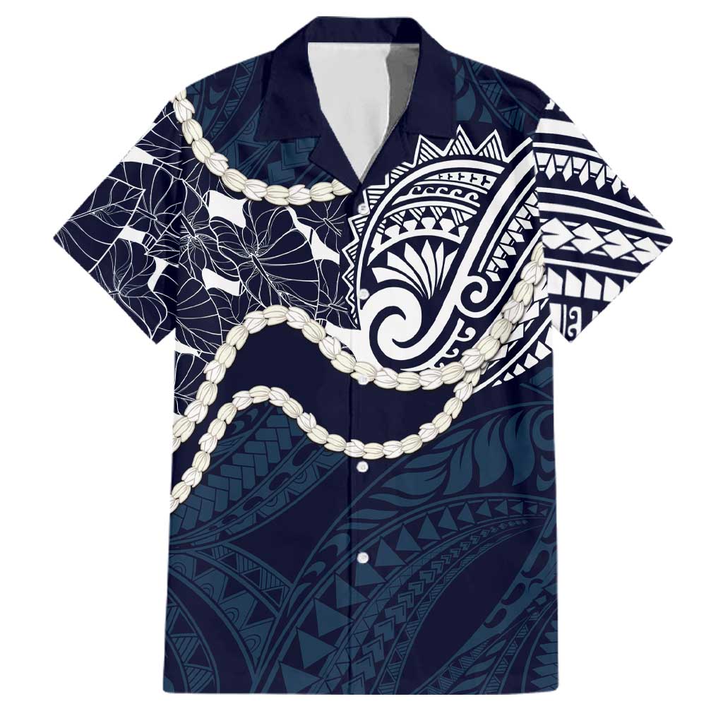 Aloha Hawaii Kalo Pikake Lei Family Matching Long Sleeve Bodycon Dress and Hawaiian Shirt Chest Tattoo Oxford Blue Hawaiian Pattern LT14 Dad's Shirt - Short Sleeve Oxford Blue - Polynesian Pride