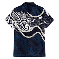 Aloha Hawaii Kalo Pikake Lei Family Matching Long Sleeve Bodycon Dress and Hawaiian Shirt Chest Tattoo Oxford Blue Hawaiian Pattern LT14 - Polynesian Pride