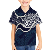 Aloha Hawaii Kalo Pikake Lei Family Matching Mermaid Dress and Hawaiian Shirt Chest Tattoo Oxford Blue Hawaiian Pattern LT14 Son's Shirt Oxford Blue - Polynesian Pride