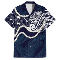 Aloha Hawaii Kalo Pikake Lei Family Matching Off Shoulder Short Dress and Hawaiian Shirt Chest Tattoo Oxford Blue Hawaiian Pattern LT14 Dad's Shirt - Short Sleeve Oxford Blue - Polynesian Pride