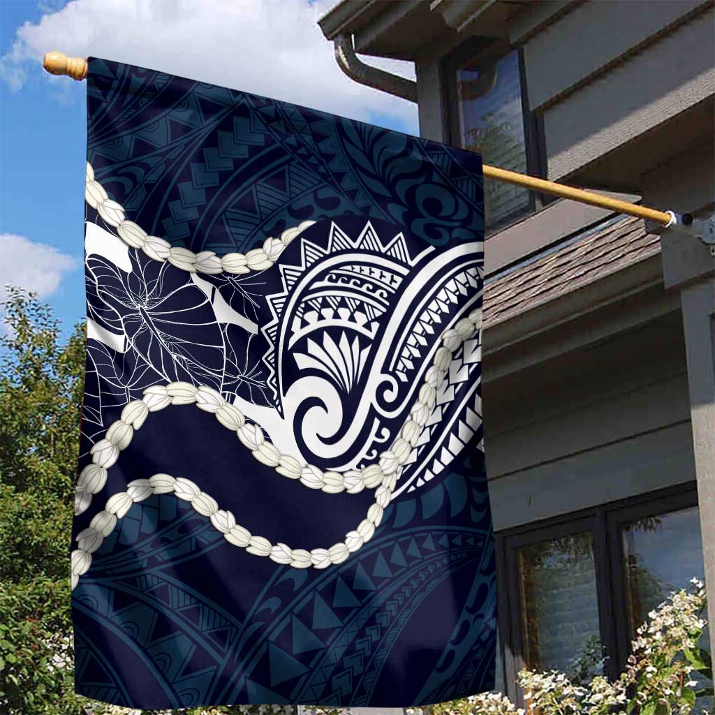 Aloha Hawaii Kalo Pikake Lei Garden Flag Chest Tattoo Oxford Blue Hawaiian Pattern LT14 - Polynesian Pride