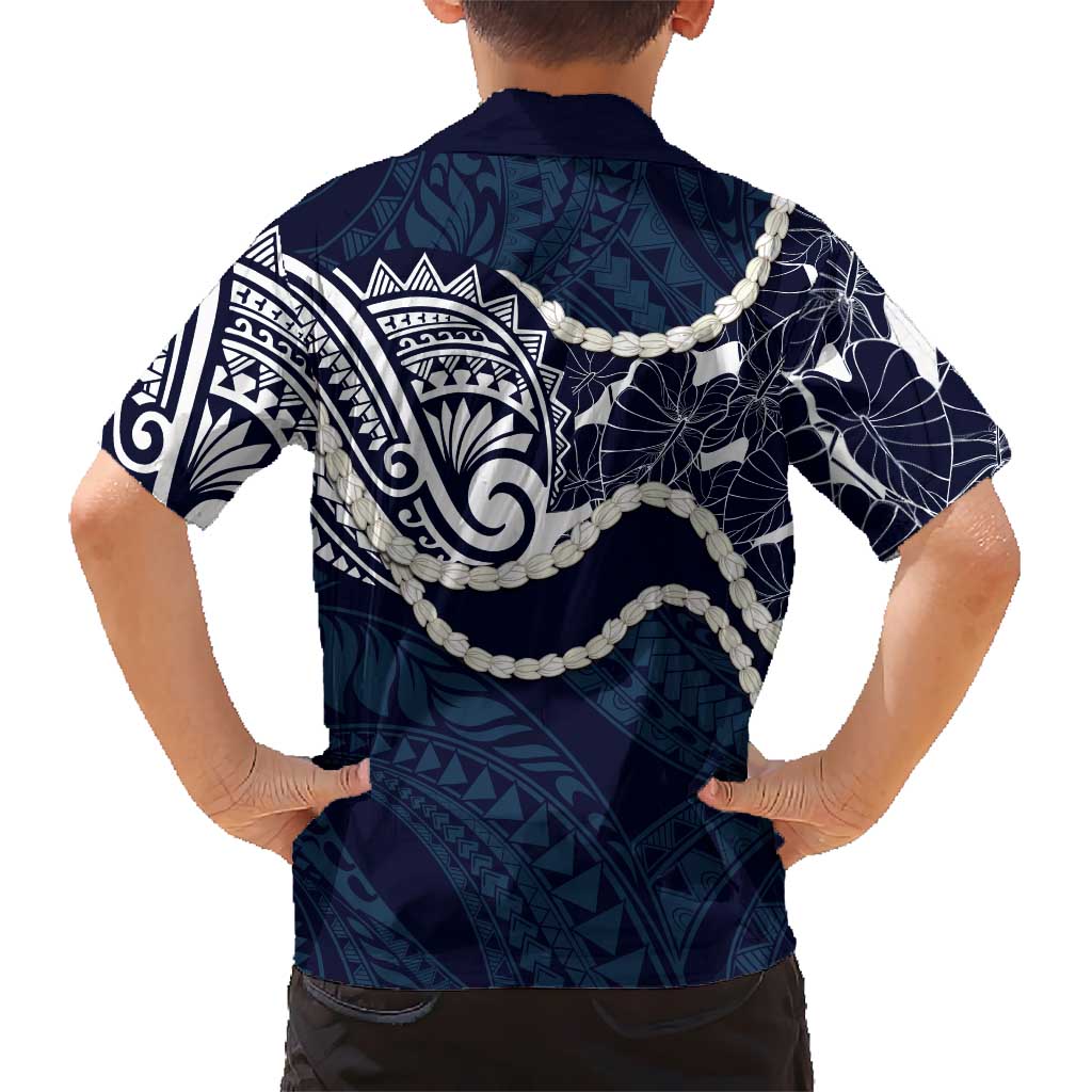 Aloha Hawaii Kalo Pikake Lei Hawaiian Shirt Chest Tattoo Oxford Blue Hawaiian Pattern LT14 - Polynesian Pride