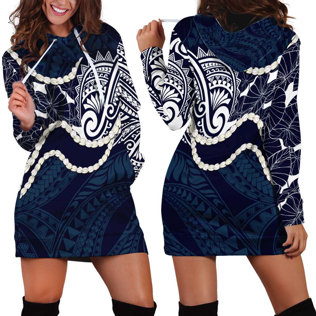 Aloha Hawaii Kalo Pikake Lei Hoodie Dress Chest Tattoo Oxford Blue Hawaiian Pattern