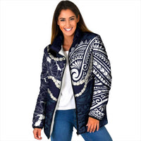 Aloha Hawaii Kalo Pikake Lei Padded Jacket Chest Tattoo Oxford Blue Hawaiian Pattern LT14 Women Oxford Blue - Polynesian Pride