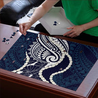 Aloha Hawaii Kalo Pikake Lei Puzzle Chest Tattoo Oxford Blue Hawaiian Pattern LT14 - Polynesian Pride
