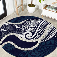 Aloha Hawaii Kalo Pikake Lei Round Carpet Chest Tattoo Oxford Blue Hawaiian Pattern LT14 Oxford Blue - Polynesian Pride