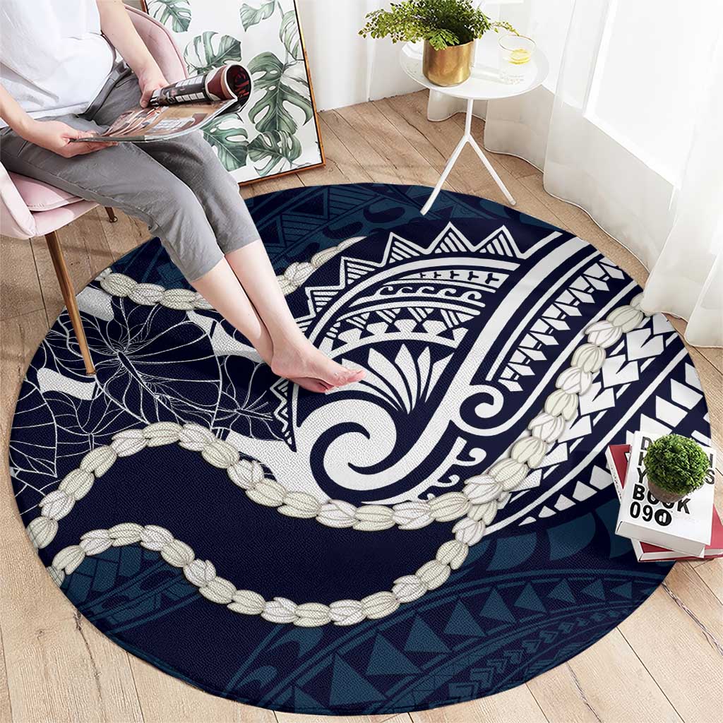 Aloha Hawaii Kalo Pikake Lei Round Carpet Chest Tattoo Oxford Blue Hawaiian Pattern LT14 - Polynesian Pride