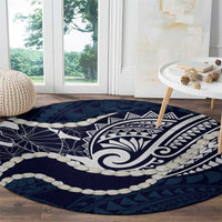 Aloha Hawaii Kalo Pikake Lei Round Carpet Chest Tattoo Oxford Blue Hawaiian Pattern LT14 - Polynesian Pride