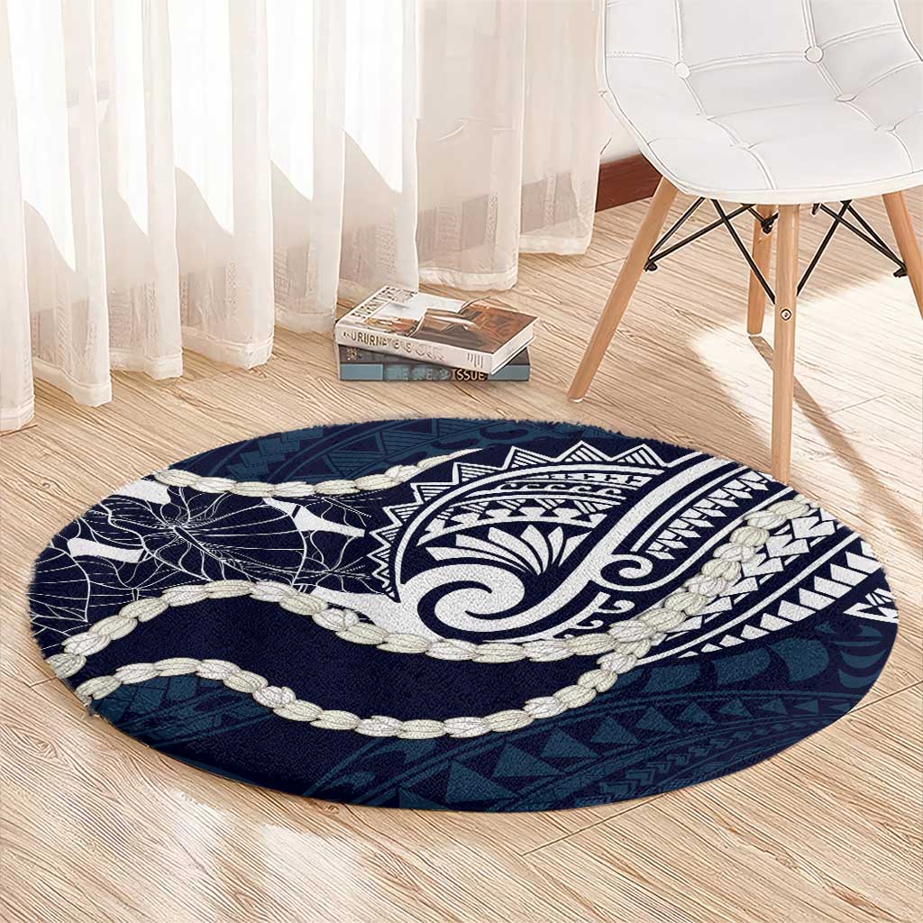 Aloha Hawaii Kalo Pikake Lei Round Carpet Chest Tattoo Oxford Blue Hawaiian Pattern LT14 - Polynesian Pride