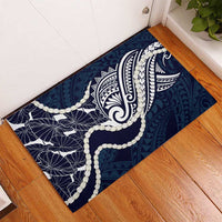 Aloha Hawaii Kalo Pikake Lei Rubber Doormat Chest Tattoo Oxford Blue Hawaiian Pattern LT14 - Polynesian Pride