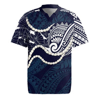 Aloha Hawaii Kalo Pikake Lei Rugby Jersey Chest Tattoo Oxford Blue Hawaiian Pattern LT14 Oxford Blue - Polynesian Pride