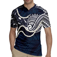 Aloha Hawaii Kalo Pikake Lei Rugby Jersey Chest Tattoo Oxford Blue Hawaiian Pattern LT14 - Polynesian Pride