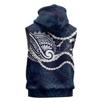 Aloha Hawaii Kalo Pikake Lei Sleeveless Zip Hoodie Chest Tattoo Oxford Blue Hawaiian Pattern LT14 - Polynesian Pride