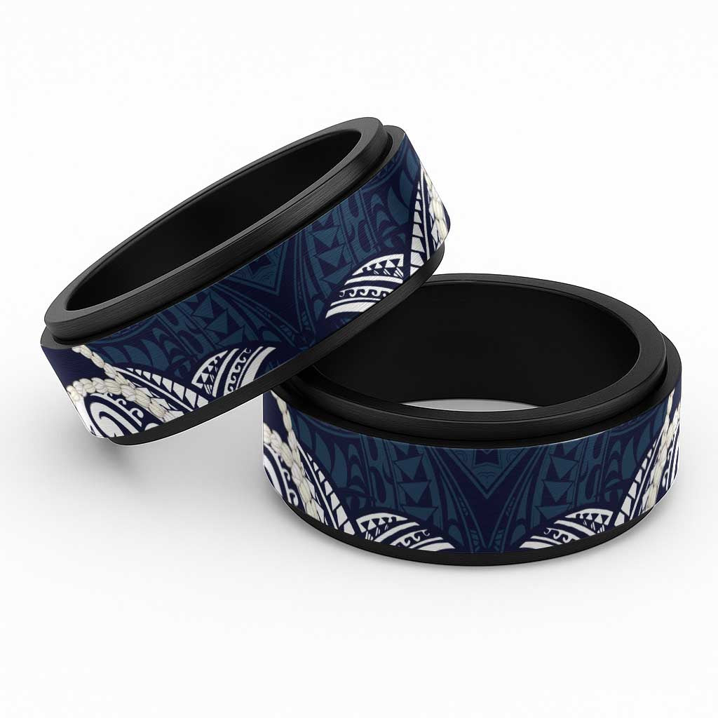 Aloha Hawaii Kalo Pikake Lei Spinner Ring Chest Tattoo Oxford Blue Hawaiian Pattern