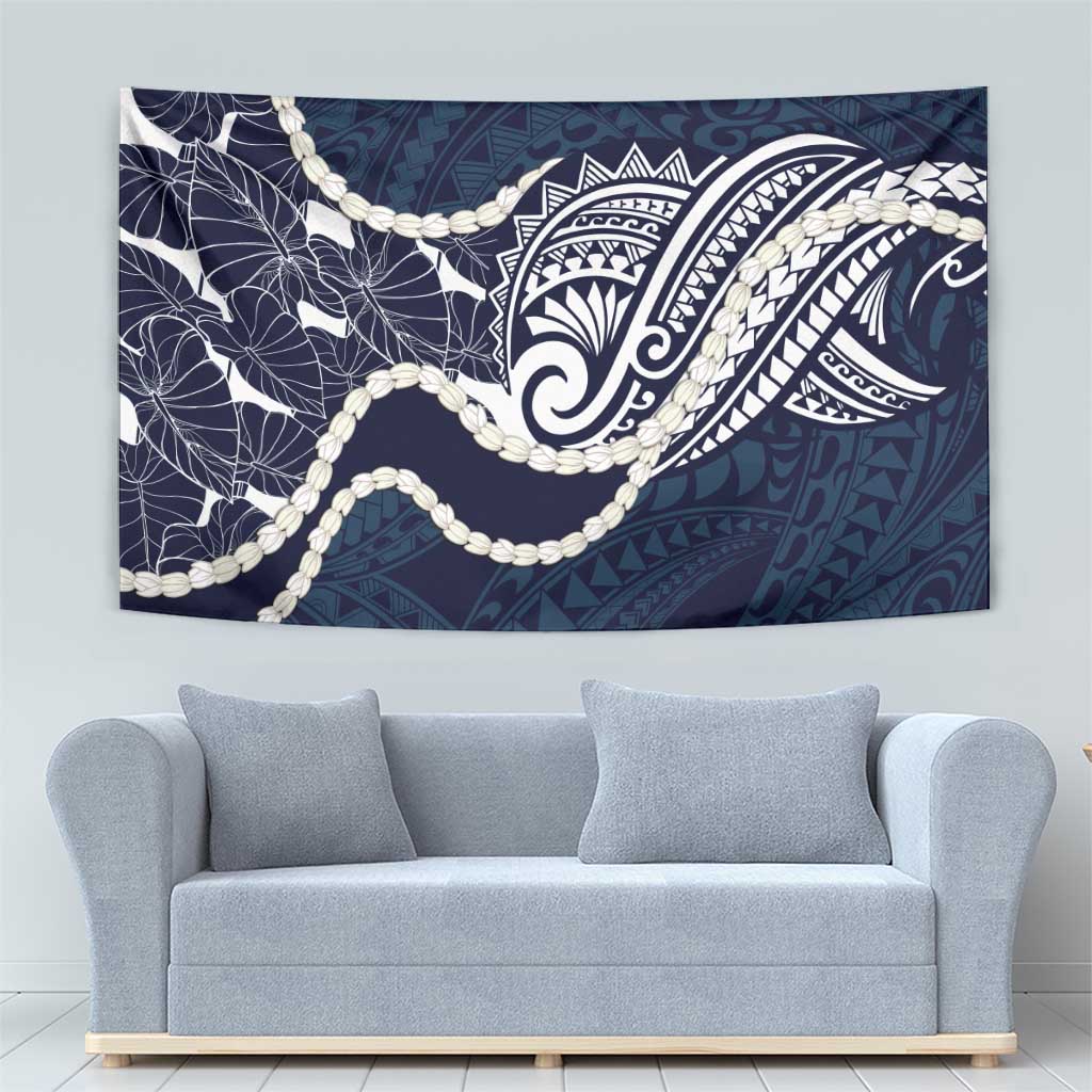 Aloha Hawaii Kalo Pikake Lei Tapestry Chest Tattoo Oxford Blue Hawaiian Pattern LT14 - Polynesian Pride