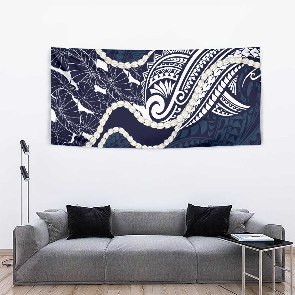 Aloha Hawaii Kalo Pikake Lei Tapestry Chest Tattoo Oxford Blue Hawaiian Pattern LT14 - Polynesian Pride