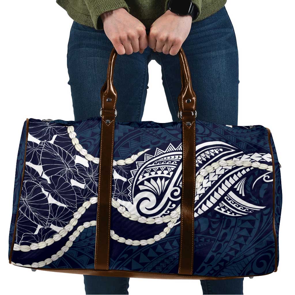 Aloha Hawaii Kalo Pikake Lei Travel Bag Chest Tattoo Oxford Blue Hawaiian Pattern