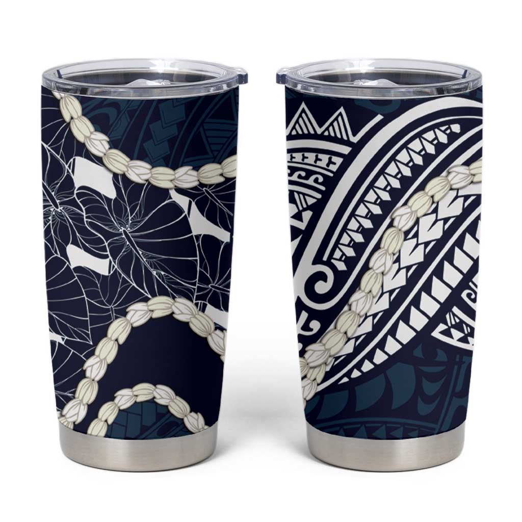 Aloha Hawaii Kalo Pikake Lei Tumbler Cup Chest Tattoo Oxford Blue Hawaiian Pattern