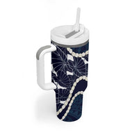 Aloha Hawaii Kalo Pikake Lei Tumbler With Handle Chest Tattoo Oxford Blue Hawaiian Pattern LT14 - Polynesian Pride