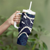 Aloha Hawaii Kalo Pikake Lei Tumbler With Handle Chest Tattoo Oxford Blue Hawaiian Pattern LT14 - Polynesian Pride