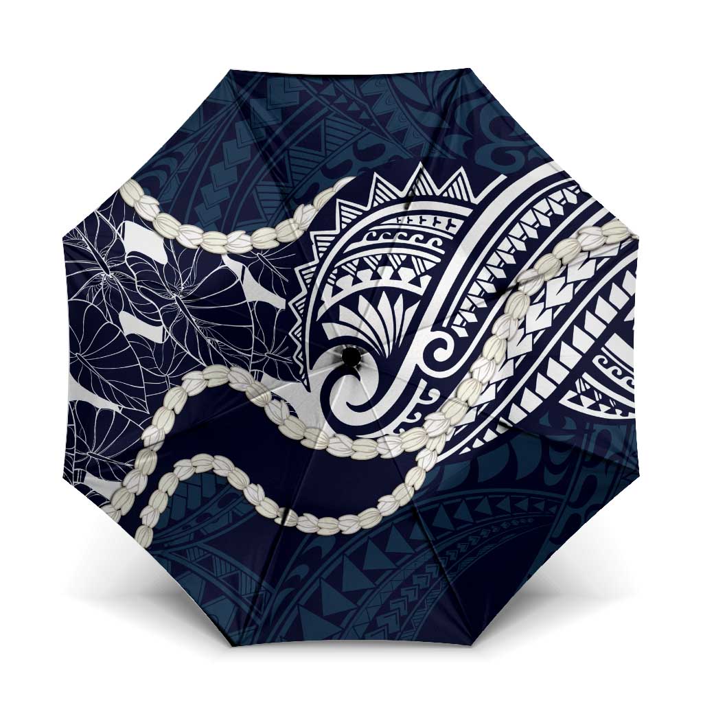 Aloha Hawaii Kalo Pikake Lei Umbrella Chest Tattoo Oxford Blue Hawaiian Pattern LT14 One Size Folded 11.42 inch Opened Diameter 37.4 inch Oxford Blue - Polynesian Pride