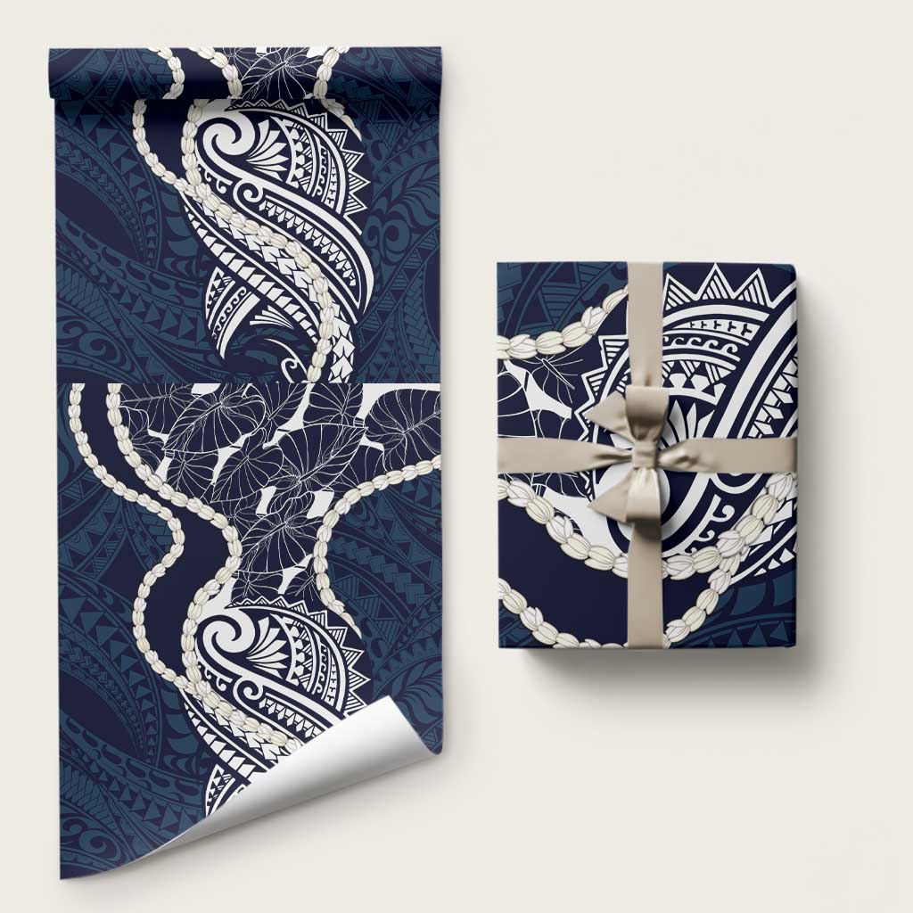 Aloha Hawaii Kalo Pikake Lei Wrapping Paper Chest Tattoo Oxford Blue Hawaiian Pattern