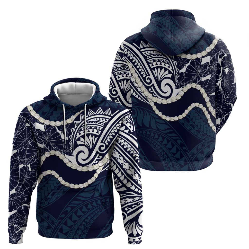 Aloha Hawaii Kalo Pikake Lei Zip Hoodie Chest Tattoo Oxford Blue Hawaiian Pattern LT14 - Polynesian Pride