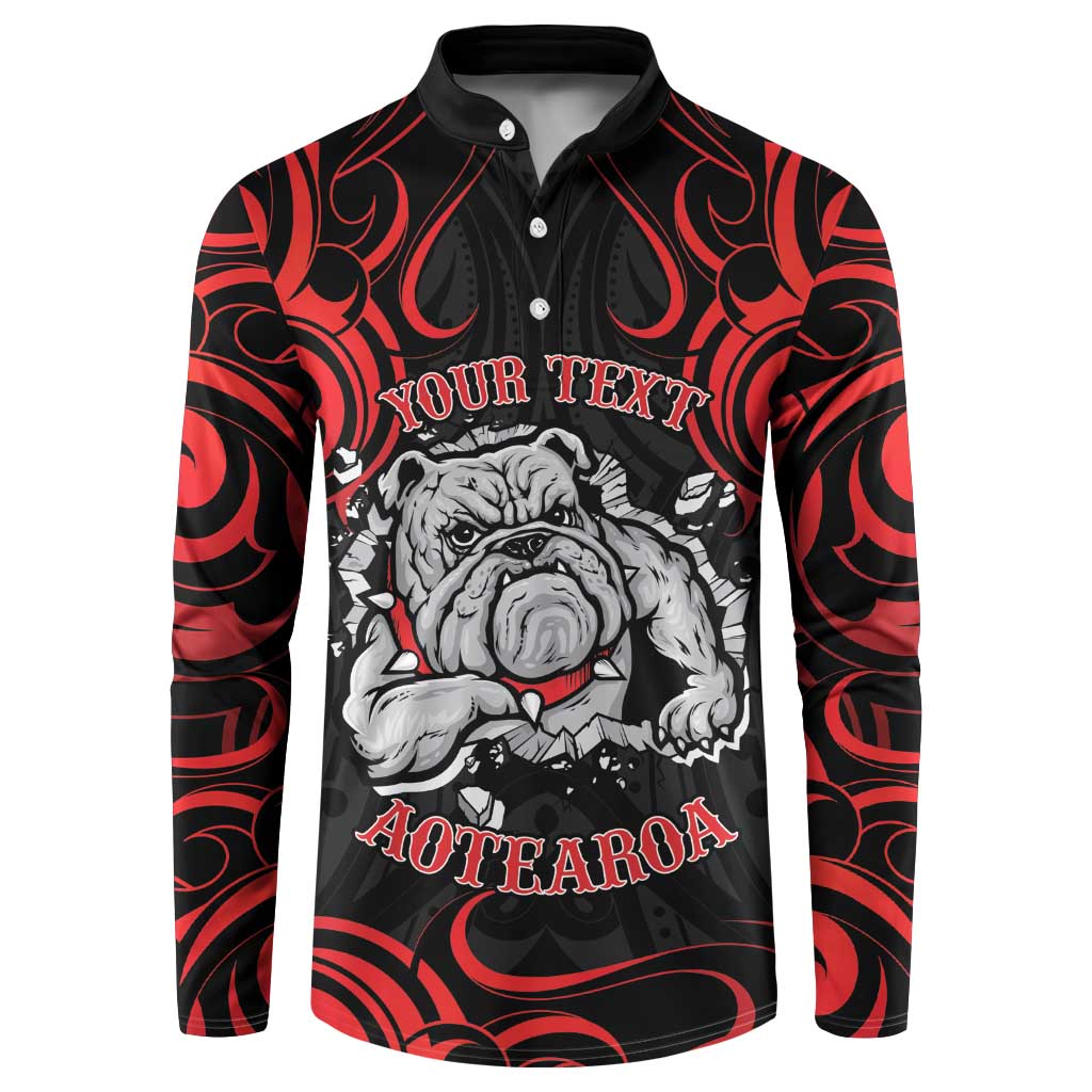 Personalised Aotearoa Bulldog Button Sweatshirt NZ Maori Tattoo LT14 Red - Polynesian Pride