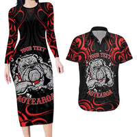 Personalised Aotearoa Bulldog Couples Matching Long Sleeve Bodycon Dress and Hawaiian Shirt NZ Maori Tattoo