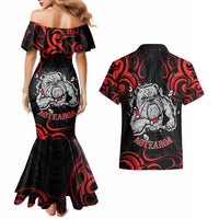 Personalised Aotearoa Bulldog Couples Matching Mermaid Dress and Hawaiian Shirt NZ Maori Tattoo