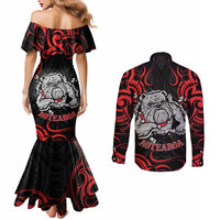 Personalised Aotearoa Bulldog Couples Matching Mermaid Dress and Long Sleeve Button Shirt NZ Maori Tattoo