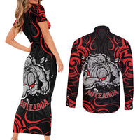 Personalised Aotearoa Bulldog Couples Matching Short Sleeve Bodycon Dress and Long Sleeve Button Shirt NZ Maori Tattoo