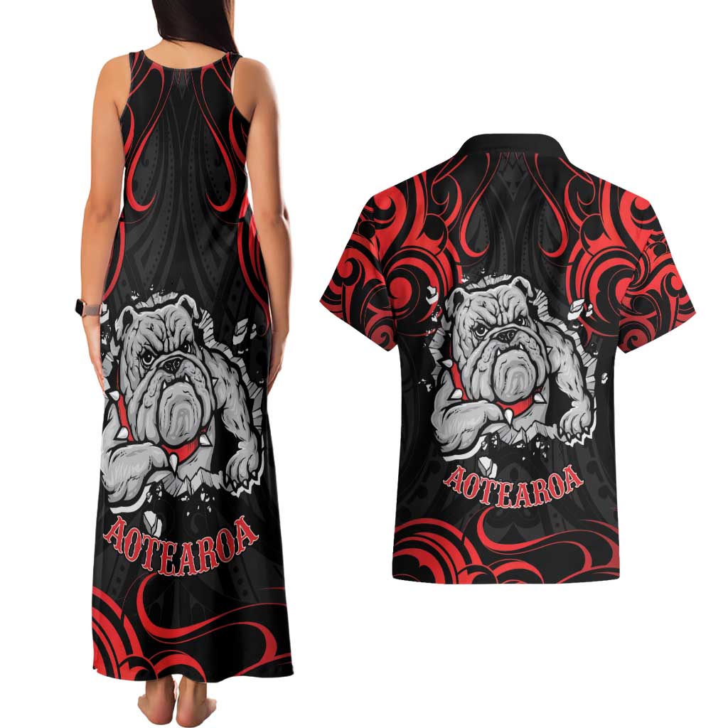 Personalised Aotearoa Bulldog Couples Matching Tank Maxi Dress and Hawaiian Shirt NZ Maori Tattoo